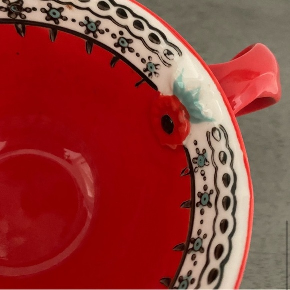 Anthropologie Elka Twisted Handle Red Floral Footed Coffee Tea Pedestal Mug Cup - Picture 4 of 8